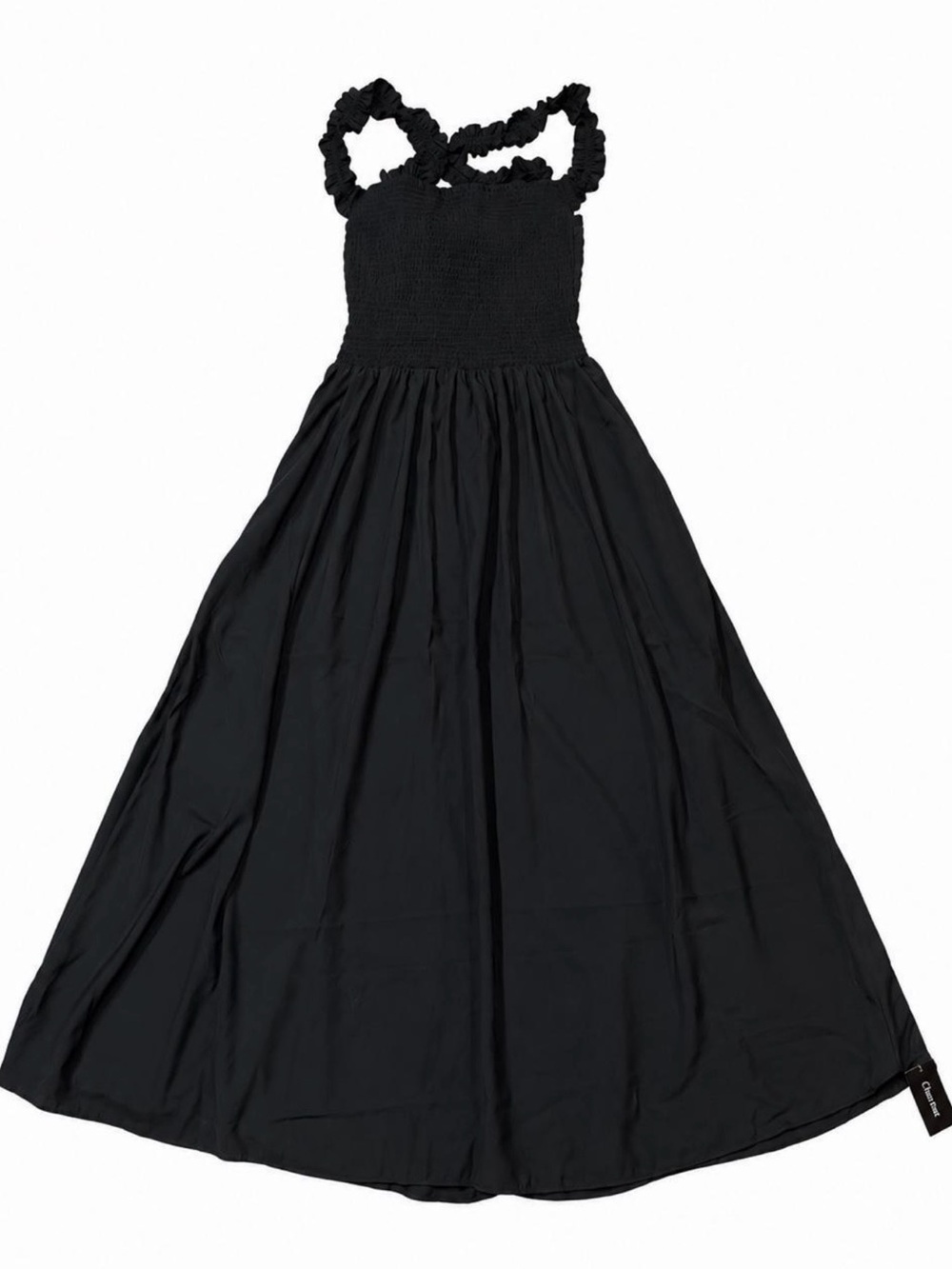 Smocked Black Maxi Dress with Twisted Ruffle Straps